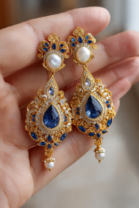 Golden Blue Pearl Earrings